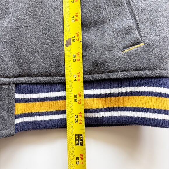 St Louis Blues Hockey Team Letter Jacket Style Youth Gray and Navy Front Snaps - Picture 11 of 12